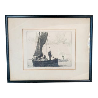 Early 20th Century Etching Engraving Print "Drifting In" by Gordon Hope Grant For Sale