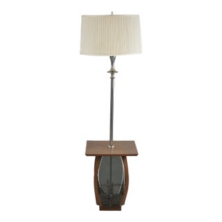1960s Walnut & Smoked Lucite Sidetable Floor Lamp Combo For Sale