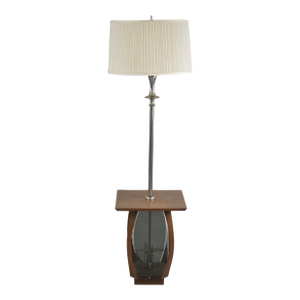 1960s Walnut & Smoked Lucite Sidetable Floor Lamp Combo