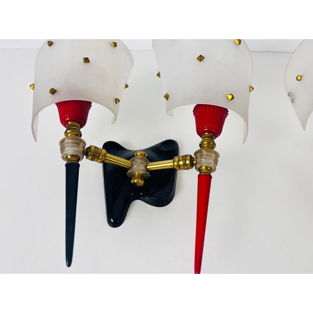 Off-white Brass and Plexiglass Wall Lamps by Maison Arlus, 1960, France - A Pair For Sale - Image 8 of 13