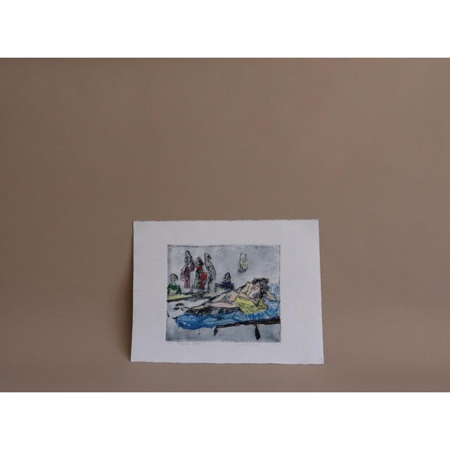 Vintage 1990 studio etching by artist James D. Curtis titled "Drawing" featuring a female figure posing for art students....