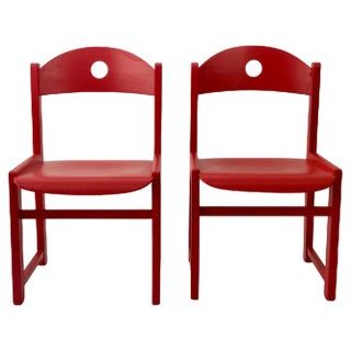 Set of Red Painted Children's Chairs, 1970s For Sale