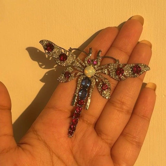 French Victorian Dragonfly Brooch Featuring Multi Gems and Diamonds For Sale - Image 4 of 7