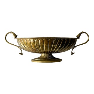 Vintage Brass Oval Centerpiece With Fish Handles For Sale