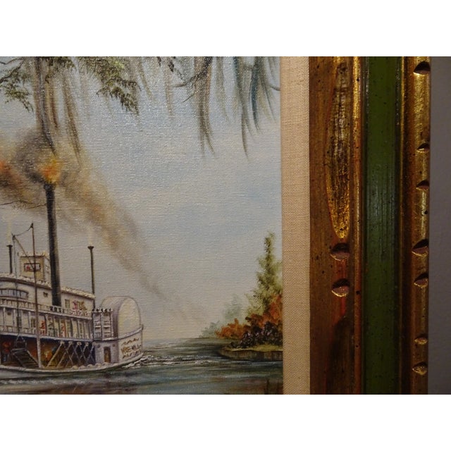 1960s Mississippi River Sidewheeler River Landscape Oil Painting on Canvas by Marcella Packard For Sale - Image 10 of 13