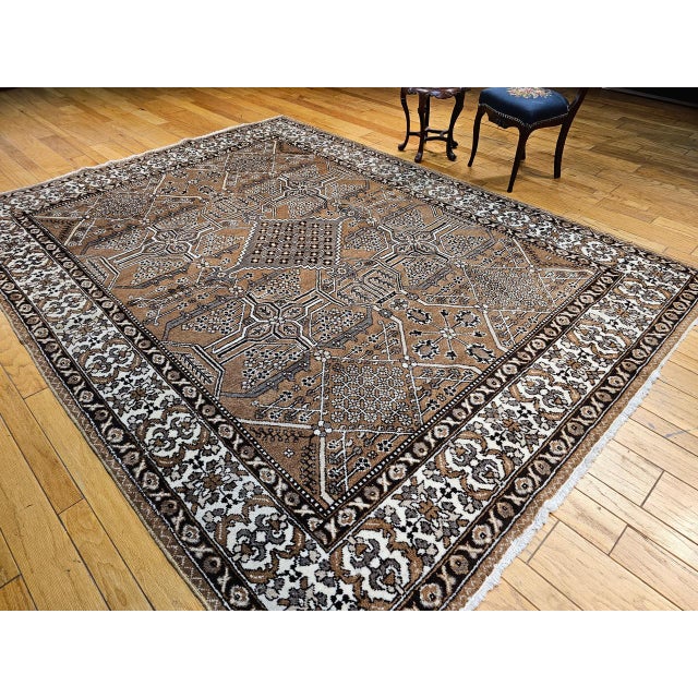 Vintage Persian Bakhtiari Rug, Hand-Knotted Wool, Allover Geometric Pattern, Camelhair & Ivory, 8x11 For Sale In Chicago - Image 6 of 18