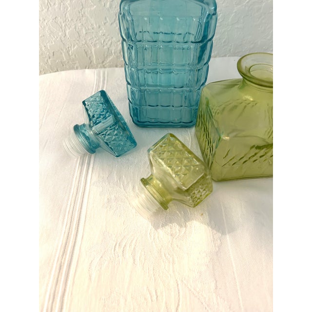Mid-Century Blue & Yellow Flash Glass Decanters, a Pair For Sale In West Palm - Image 6 of 6