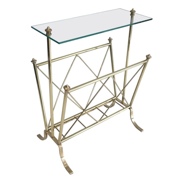 1940s Neoclassical brass and glass magazine rack, Maison Jansen For Sale