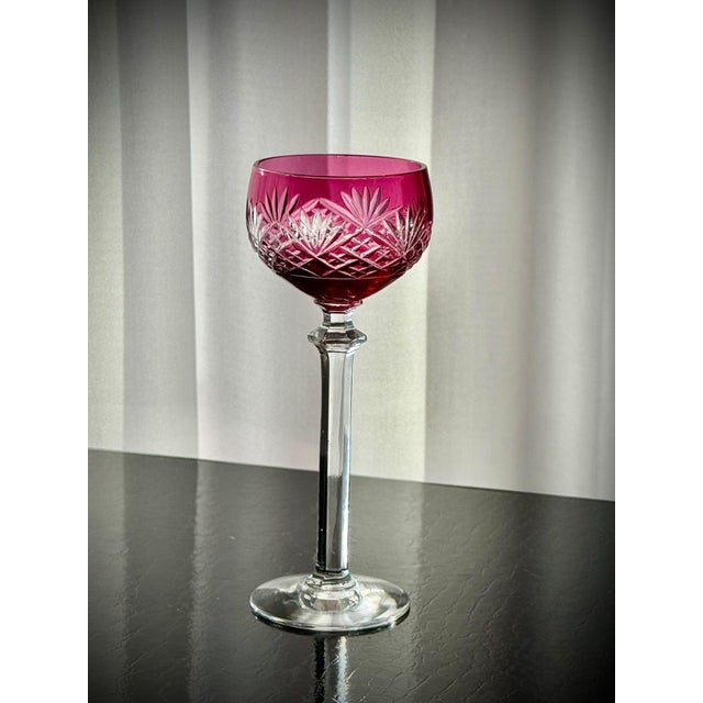 Ruby Cut Crystal Liqueur Glasses attributed to Val Saint Lambert, 1950, Set of 11 For Sale - Image 4 of 17