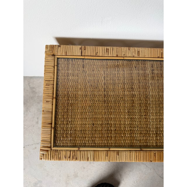 Vintage Coastal Rattan Two-Tier Console Table With Glass Top For Sale - Image 11 of 17