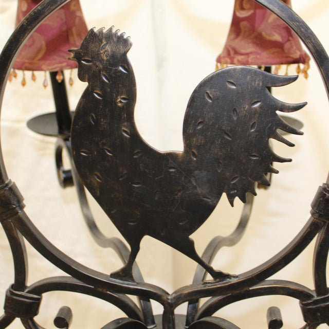 Farmhouse Large French Country Wrought Iron 6-Light Rooster Chandelier For Sale - Image 3 of 8