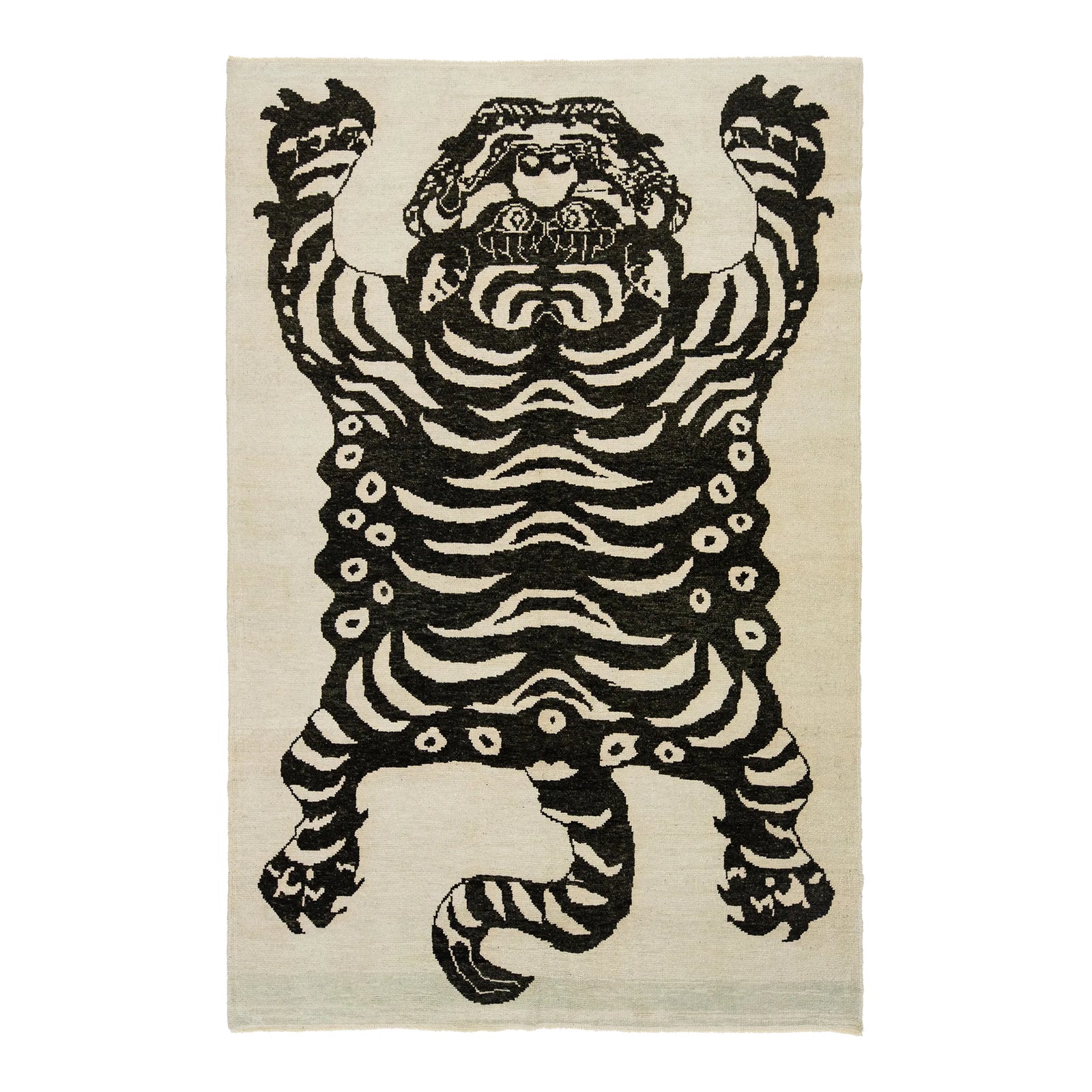 7 X 11 Handmade Contemporary Wool Tiger Rug Designed in Beige and Black ...