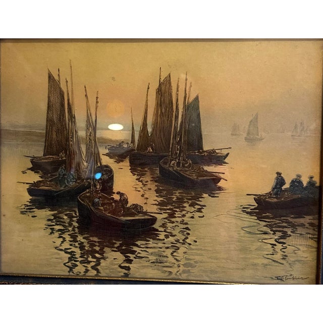 Shabby Chic "Glory of the Morning 1926 by T. Le Gout-Gerard Color Etching Artwork For Sale - Image 3 of 5