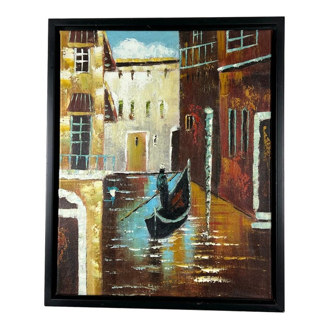 1970s Impasto Painting of Gondolier, Framed For Sale
