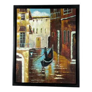1970s Impasto Painting of Gondolier, Framed