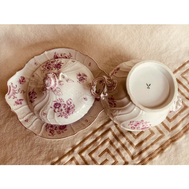 Antique French Porcelain Sauce Tureen & Underplate, Circa 1820, Rose Floral For Sale - Image 10 of 12