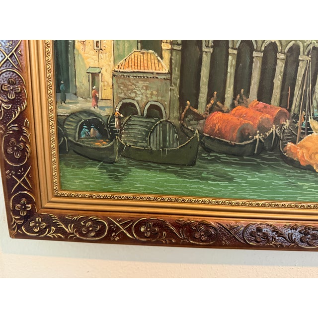 Venice Grand Canal Original Oil Painting by S.Hofner Vintage Large Framed Art For Sale - Image 9 of 10