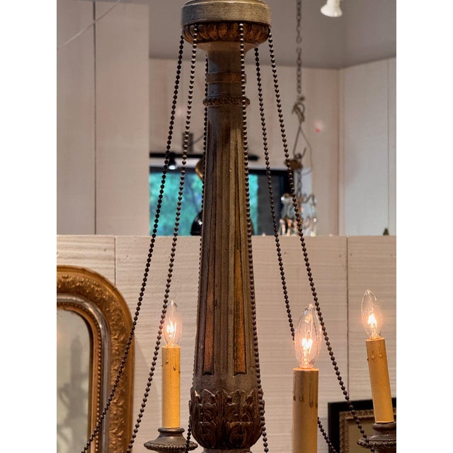 Wood Carved and Painted Chandelier For Sale - Image 7 of 15