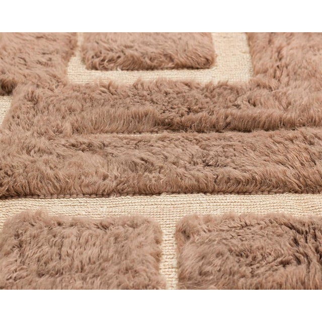 Taupe Abstract Mosaic Hand-Knotted Wool Rug | 9'6" X 6'9" | One of a Kind For Sale - Image 8 of 9