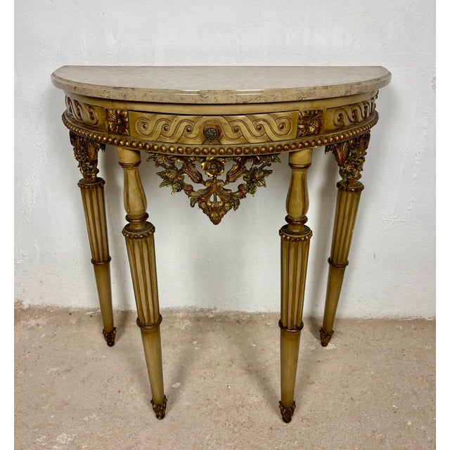 Italian Neoclassical Polychromed Console Table with Marble Top, 1940 For Sale - Image 3 of 18