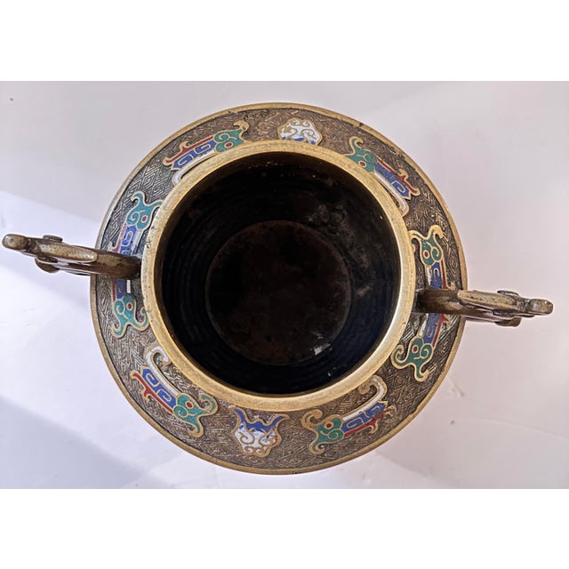 Early 20th Century Chinese Foo Dog Bronze Cloisonné Censor For Sale - Image 10 of 12