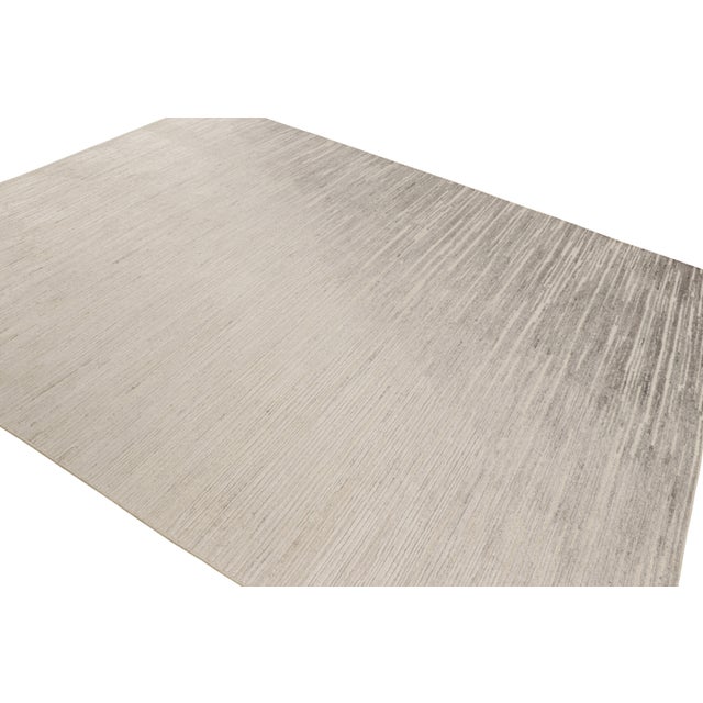 Rug & Kilim Rug & Kilim’s Textural Rug in White and Gray Abstract High-Low Stripes For Sale - Image 4 of 7