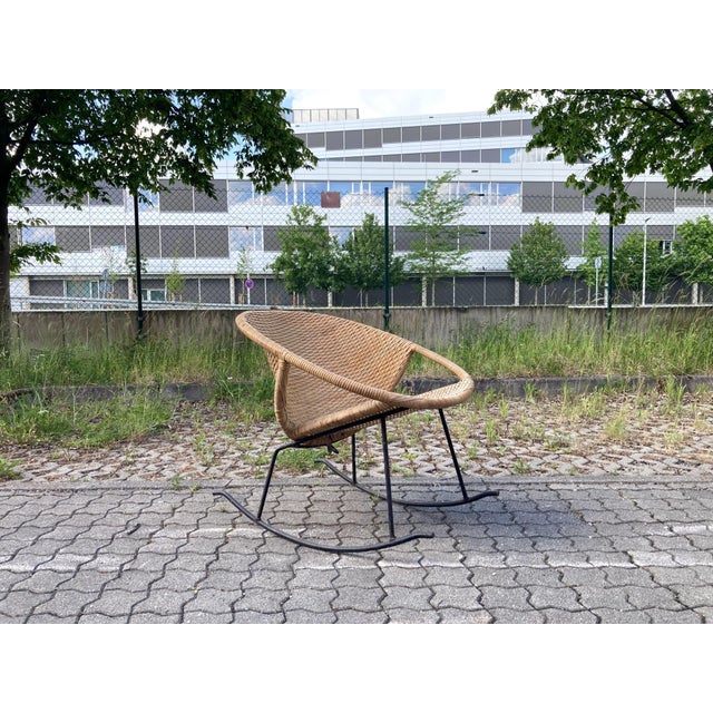 Modernist Wicker Cane Rocking Chair, 1960s For Sale - Image 6 of 18