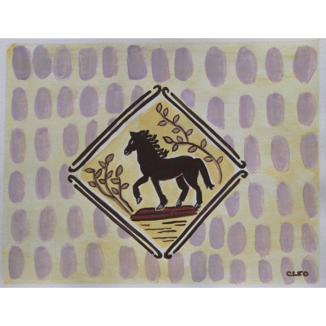 2020s Tiger American Landscape Delft Tile Inspired Yellow, Brown Original Painting by Cleo Plowden For Sale - Image 5 of 5