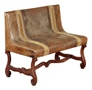 French Belle Époque Leather Banquette Sofa with Velvet Trim, 1890s