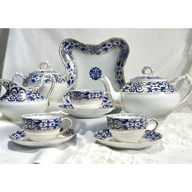 Victorian Antique Austrian Porcelain 10 Pc Tea Set Cobalt Blue and Gold, Fischer & Mieg Pirkenhammer For Sale - Image 3 of 12