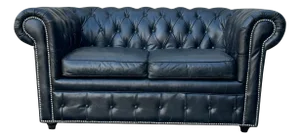 Vintage Two-Seater Chesterfield Sofa in Black Leather, 1980