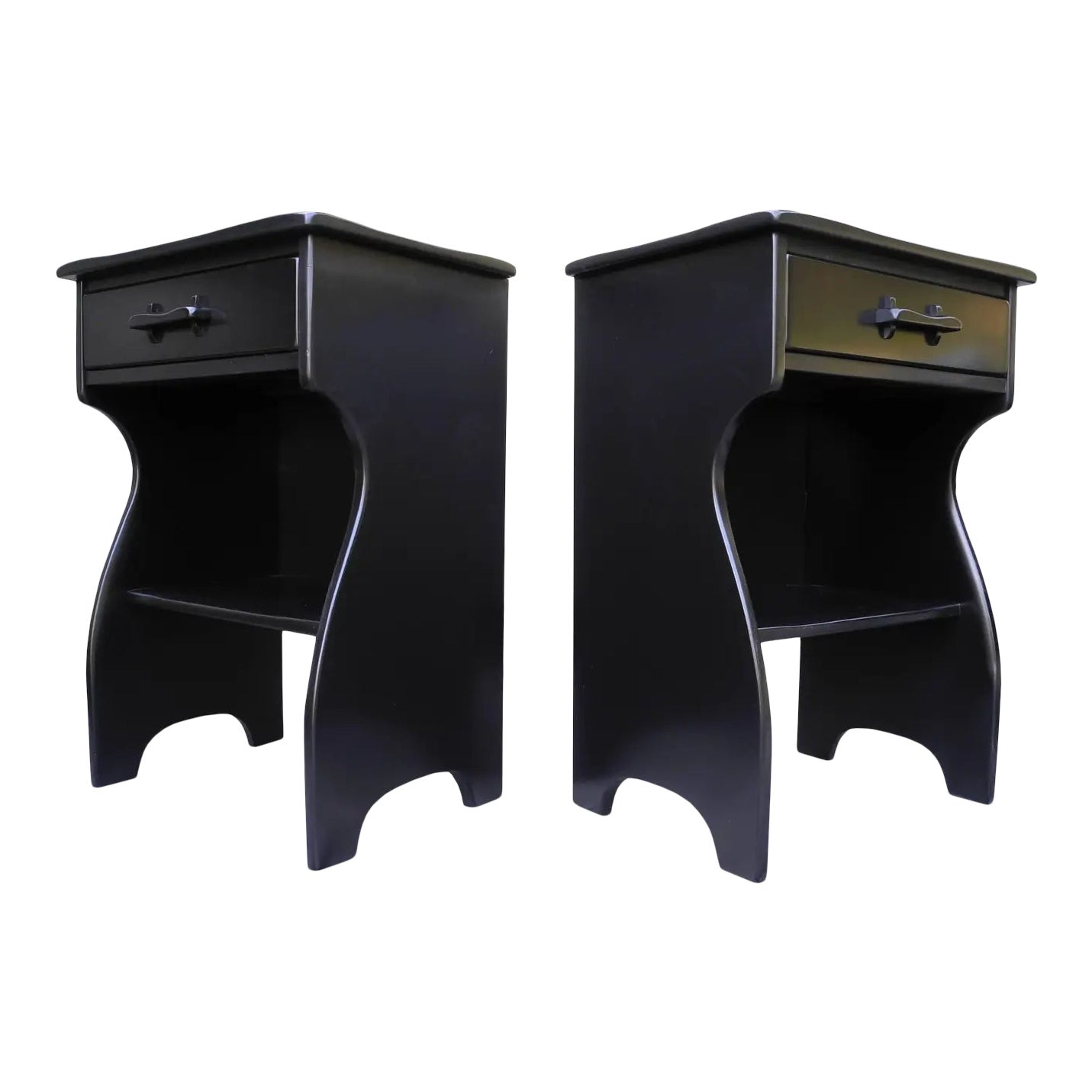MidCentury Modern Maple Nightstands in Black by Cushman Furniture a