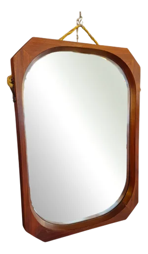 Teak Mirror with Leather Cord, Italy, 1960s
