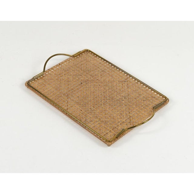 Mid-Century Acrylic Glass, Rattan and Brass Serving Tray in the style of Christian Dior, Italy, 1970s For Sale - Image 9 of 13