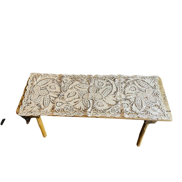 Mid 19th Century Antique Museum Battenburg Lace Tablecloth Runner For Sale - Image 5 of 13