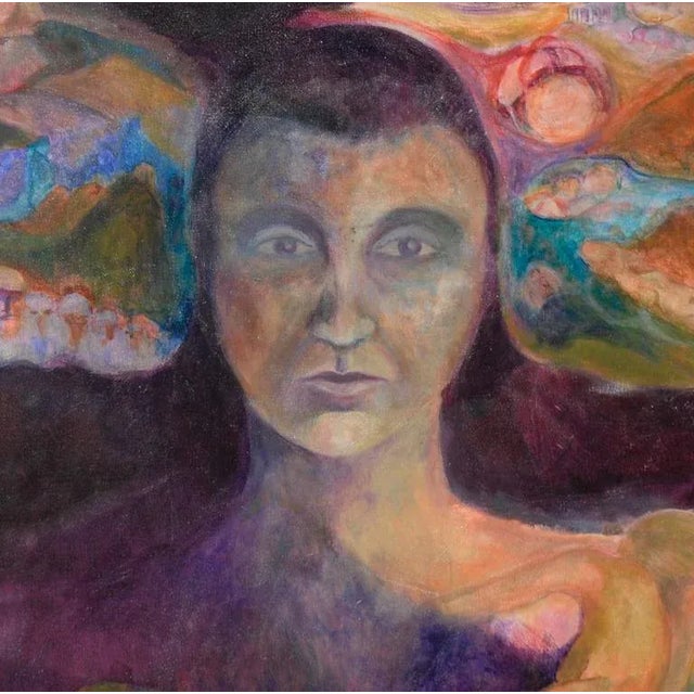 Mid 20th Century "Woman of the Earth" Abstract Face Oil Painting by Renard For Sale - Image 4 of 7
