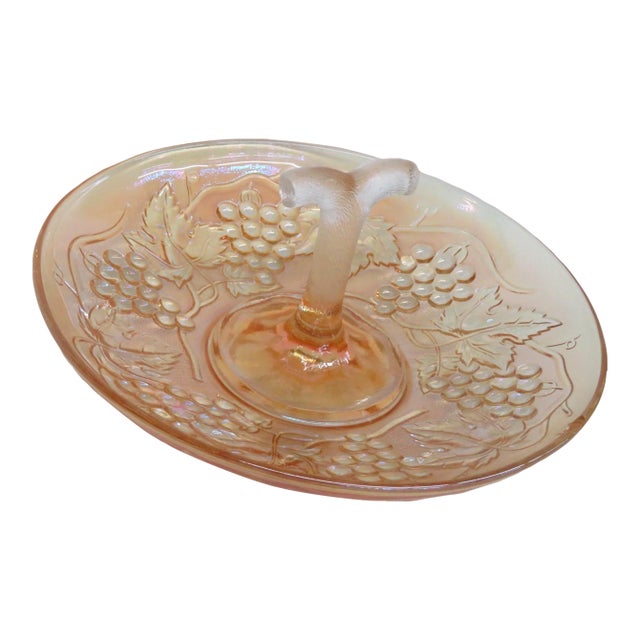 Early 20th Century Imperial Glass Harvest Grape and Leaf Marigold Carnival Glass Handled Tray For Sale