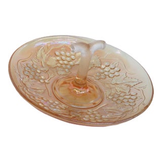 Imperial Glass Harvest Grape and Leaf Marigold Carnival Glass Handled Tray 5030b For Sale
