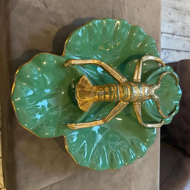 1950s Green and Gold Ceramic Centerpiece by Maioliche Artistiche Sestesi For Sale - Image 14 of 14