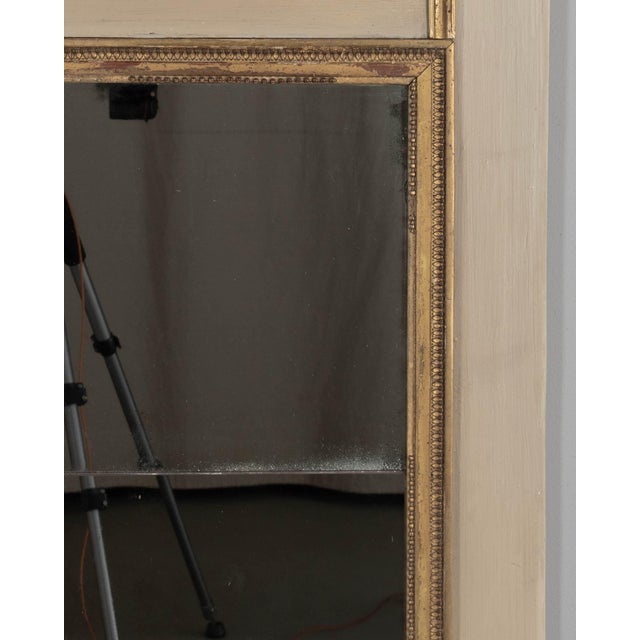 Wood Louis XVI Style Trumeau Mirror, Painted Pine Frame, Gilded Trim, 1900s For Sale - Image 7 of 11