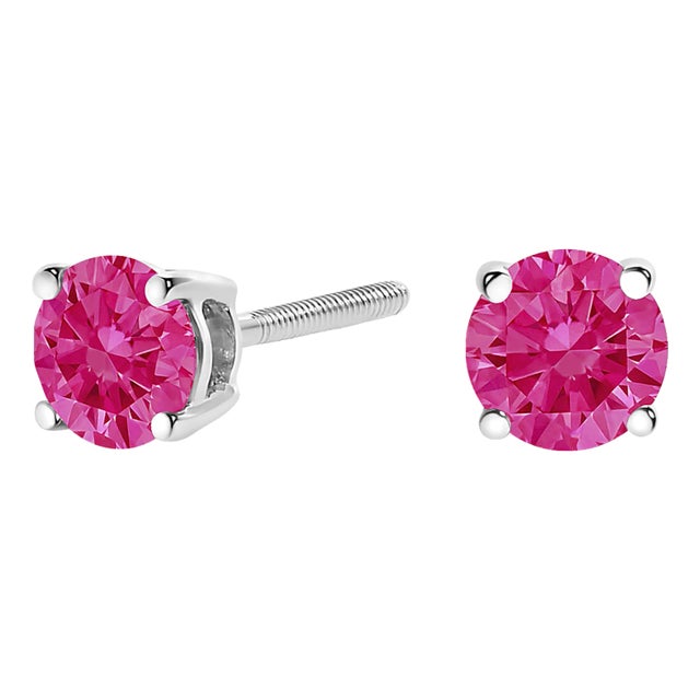 14K White Gold 1.0 Cttw Round Brilliant Cut Lab Grown Pink Diamond 4-Prong Classic Solitaire Earrings (Pink Color, VVS2-VS1 Clarity) - 2 Pieces For Sale