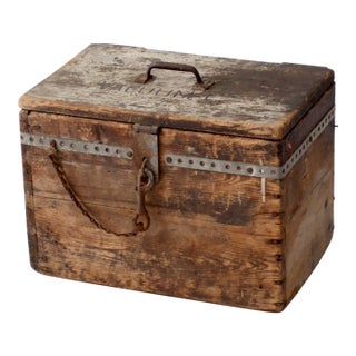Antique Primitive Industrial Wood Storage Box For Sale
