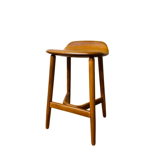 Early 21st Century Geiger Attributed Crosshatch Counter Stool by Eoos for MillerKnoll | Solid Walnut Sculptural Wood Bar Stool For Sale - Image 5 of 13