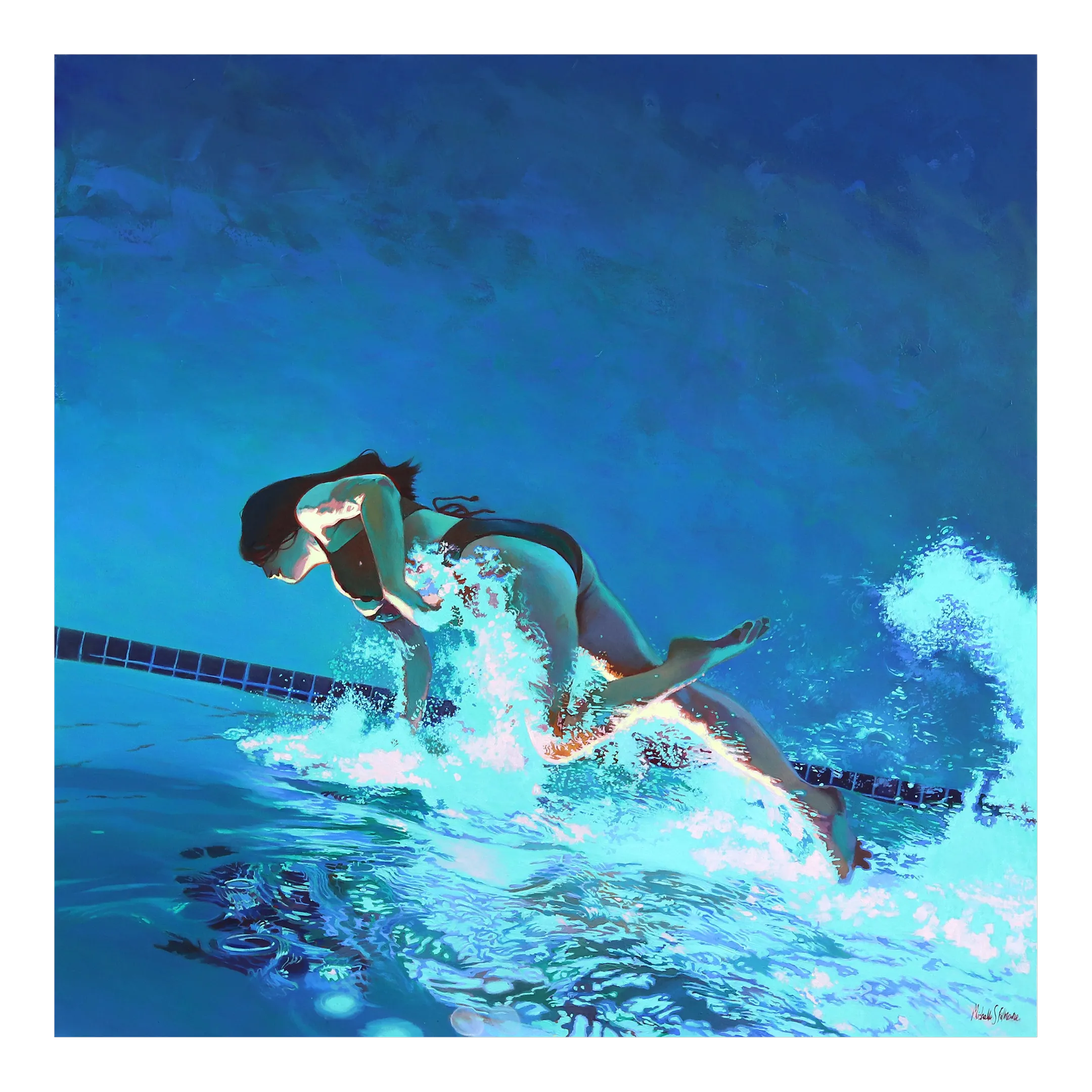 The Upside - Blue Figurative Oil Painting on Canvas Original