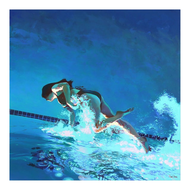 The Upside - Blue Figurative Oil Painting on Canvas Original Artwork by Michelle Fillmore For Sale