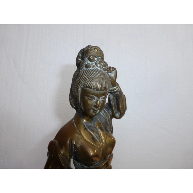 Bronze Vintage Asian Woman Figurine Holding Basket Bronze Sculpture For Sale - Image 8 of 12