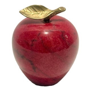 Vintage Carved Red Marble Apple Paperweight - Styled After Mangani / Italian Stone Fruit For Sale