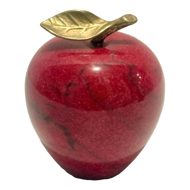 Vintage Carved Red Marble Apple Paperweight - Styled After Mangani / Italian Stone Fruit For Sale