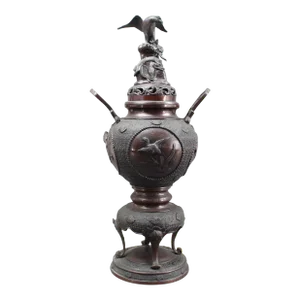 Mid 20th Century Large Japanese Bronze Censer Koro Incense Burner Eagle Dragon