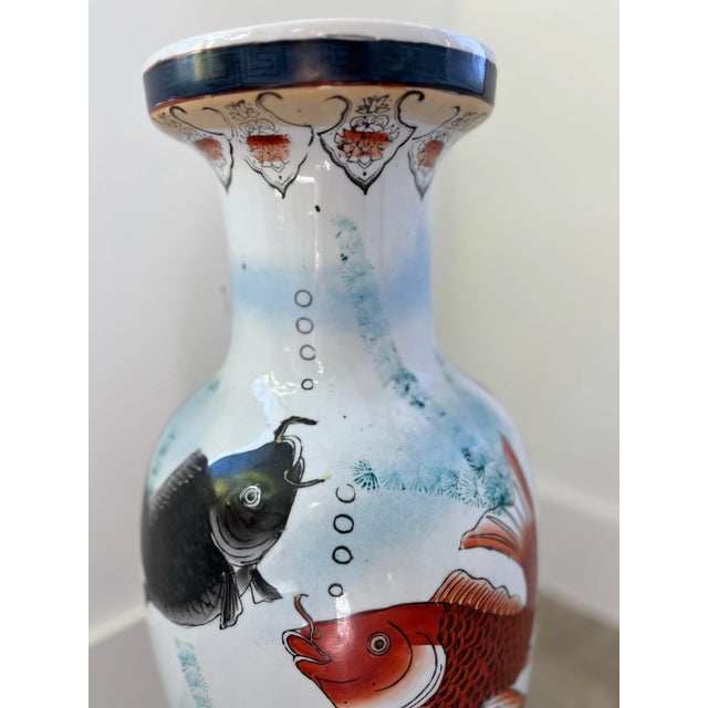 Ceramic Vintage Chinese Export Porcelain Koi Floor Vase/Umbrella Stand For Sale - Image 7 of 7
